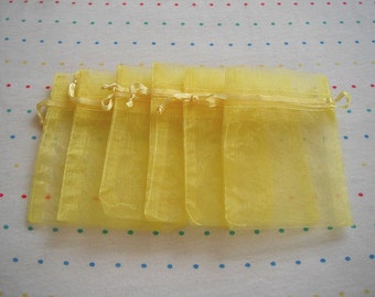 Small Yellow Drawstring Organza Bags, 3x4, Gift Bags (12)