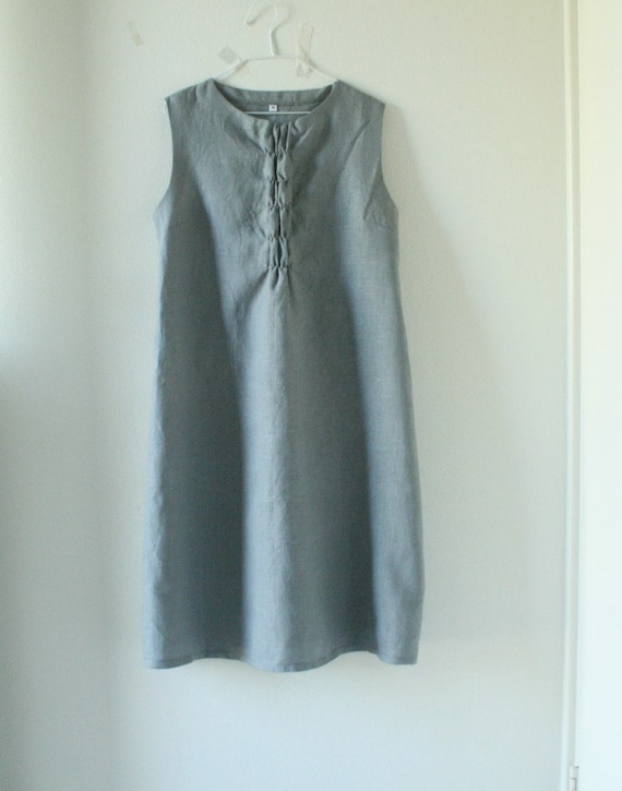 GREY LINEN DRESS / woffle dress / women linen clothing
