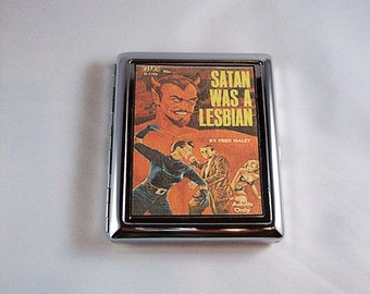Lesbian pulp metal wallet retro vintage cigarette case ID tote sleaze kitsch