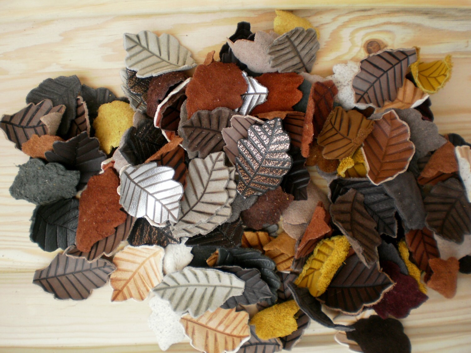 Assorted leather leaves Jewelry supplies Leather charms