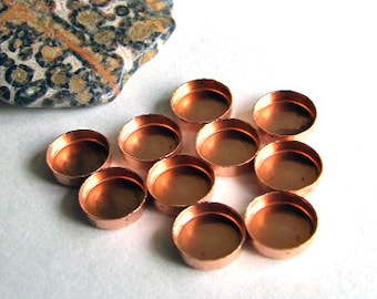 Bezel Cups - 8 mm Round Solid Copper Plain Wall - Quantity 10 - Jewelry or Craft Supply