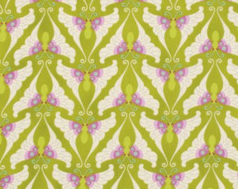 1 Yard Gorgeous HEATHER BAILEY Fabric Lottie Da - COLLECTION Papillon in Olive Butterflies