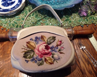 Vintage Needlepoint Purse Handbag Lovely