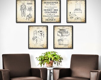 Beekeeper Gift Wall Art - Set of 5 - Beekeeper Wall Decor - Beekeeping Poster - Honeycomb - Bee hive - Honey Bee Poster - 1380