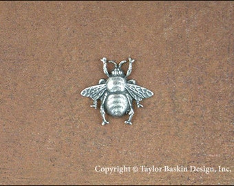 Antiqued Sterling Silver Plated Bumble Bees (item 7005-small AS) - 6 Pieces