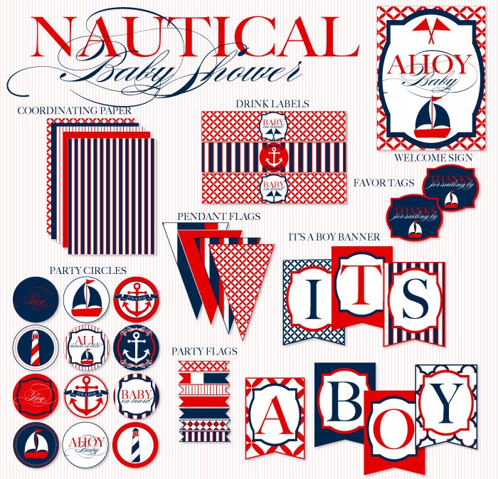 Nautical Baby Shower PRINTABLE Party Full Collection INSTANT