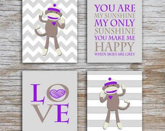Kids (D) - You Are My Sunshine - Sock Monkey - Purple - 4 Parts