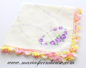 Vintage Handkerchief with Tatted Edge, Ladies' Handkerchief, Vintage Wedding, Repurposed Lavender Sachets, Victorian Style, Tea Party