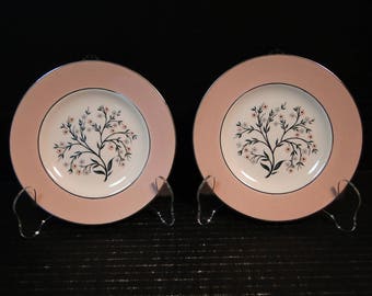 TWO Homer Laughlin Cavalier Springtime Bread Plates 6 1/4" CV32 Pink Set of 2 EXCELLENT!