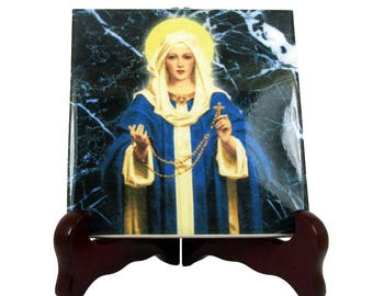 Catholic gift - Our Lady of the Most Holy Rosary - virgin mary print on ceramic tile - catholic rosary - Virgin of the Rosary - catholic