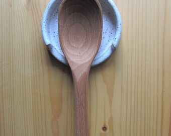 White pottery spoonrest, ceramic spoon rest, handmade pottery, speckled white spoonrest