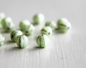 25 Mint Gold 6mm Czech Glass Melon Beads
