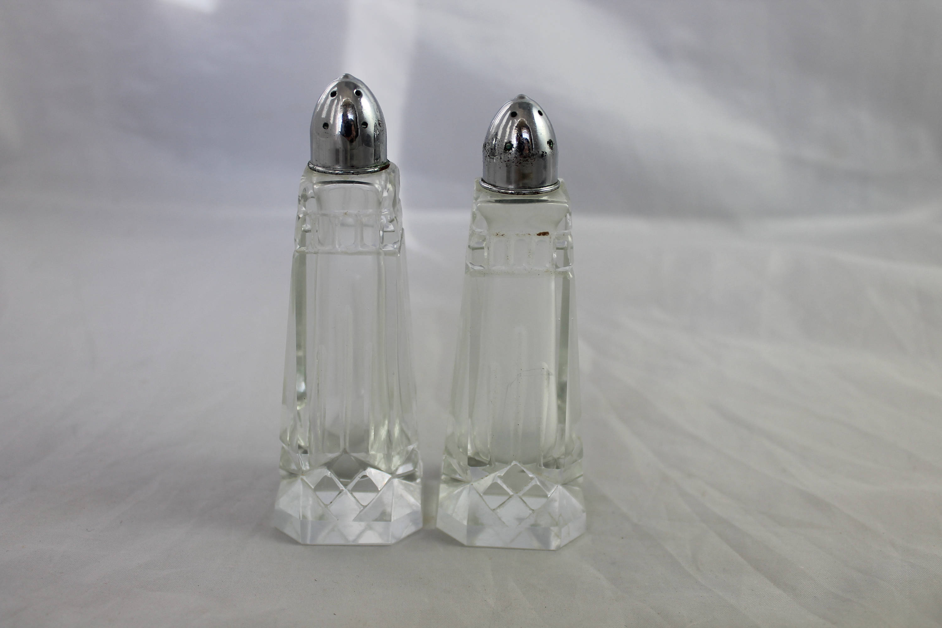 Vintage Cut Crystal Salt and Pepper Shakers Pair Tall Kitchen