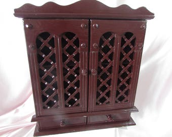 Spice Cabinet, VINTAGE wood wall Cabinet wood, VTG shelf with 2 doors fence wood, Mid Century small Cabinet painted Brown