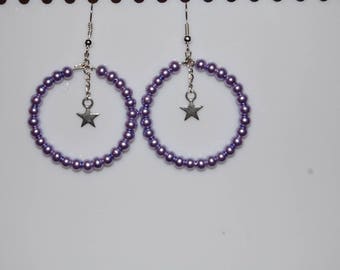 Pearl Earrings in Pearl purple glasses with star charm.