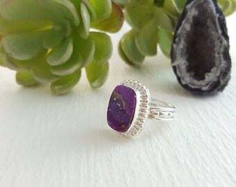 Purple Turquoise Ring - Sterling Silver Purple Ring - Turquoise Copper Ring - Turquoise Jewelry - Southwest Purple Gemstone Ring 7.25 R2047
