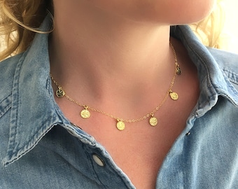 Gold Coin Necklace - Gold Disc Necklace - Dainty Gold Chain Necklace - Mini-Coin Necklace