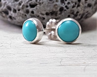 Turquoise Stud Earrings Sterling Silver Posts 6mm Round
