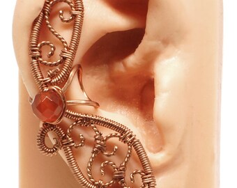 Filigree Ear Cuff Copper and Carnelian