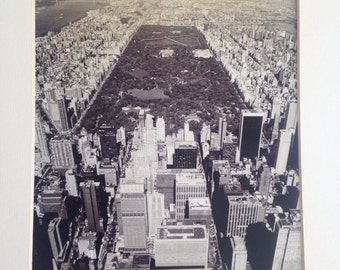 Vintage 1980's Original Matted Black and White Photo of Central Park / New York City Photograph
