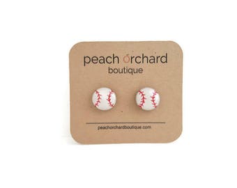 Hand Drawn Baseball earrings- Baseball jewelry- Baseball gifts- Baseball accessories- Baseball studs