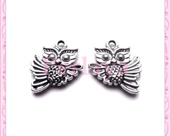 Set of 15 REF1253X3 silver OWL charms