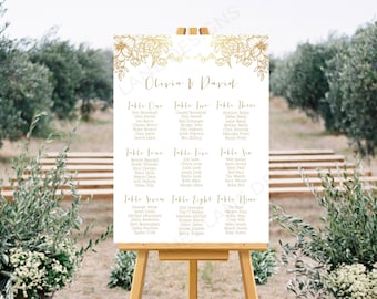 Personalised Printable, Wedding Seating Chart, Wedding Table Plan, Gold Floral Collection - WCB62