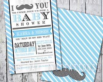 Little Man Mustache Baby Shower Invitation -- Digital Printable Custom Invites