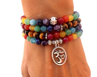 Chakra 108 Mala wrap bracelet or necklace, 7 Chakra bracelet, Mala bracelet, Om bracelet,Yoga bracelet, Meditation bracelet