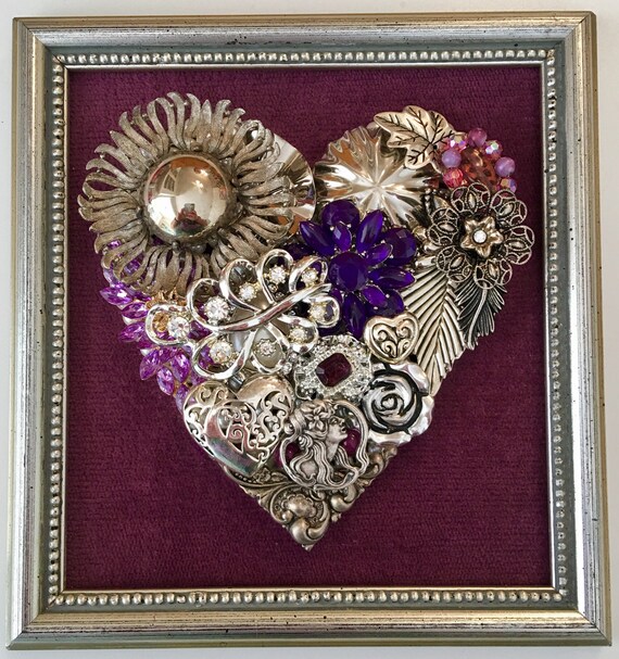 Items similar to Beautiful Vintage Jewelry Framed Art Handmade Heart on