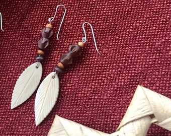 African Hand Carved Batik Bone Earrings