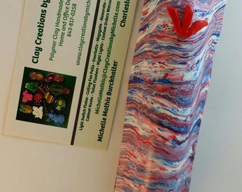 Mezuzah - Red, White and Blue Striped Marbled (#273)