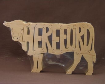 Hereford Cow or Bull Cattle Puzzle Wooden Toy Hand Cut