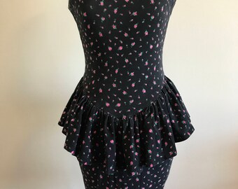 Betsey Johnson Rosebud Peplum 1980's Archive Punk Label Collection Dress