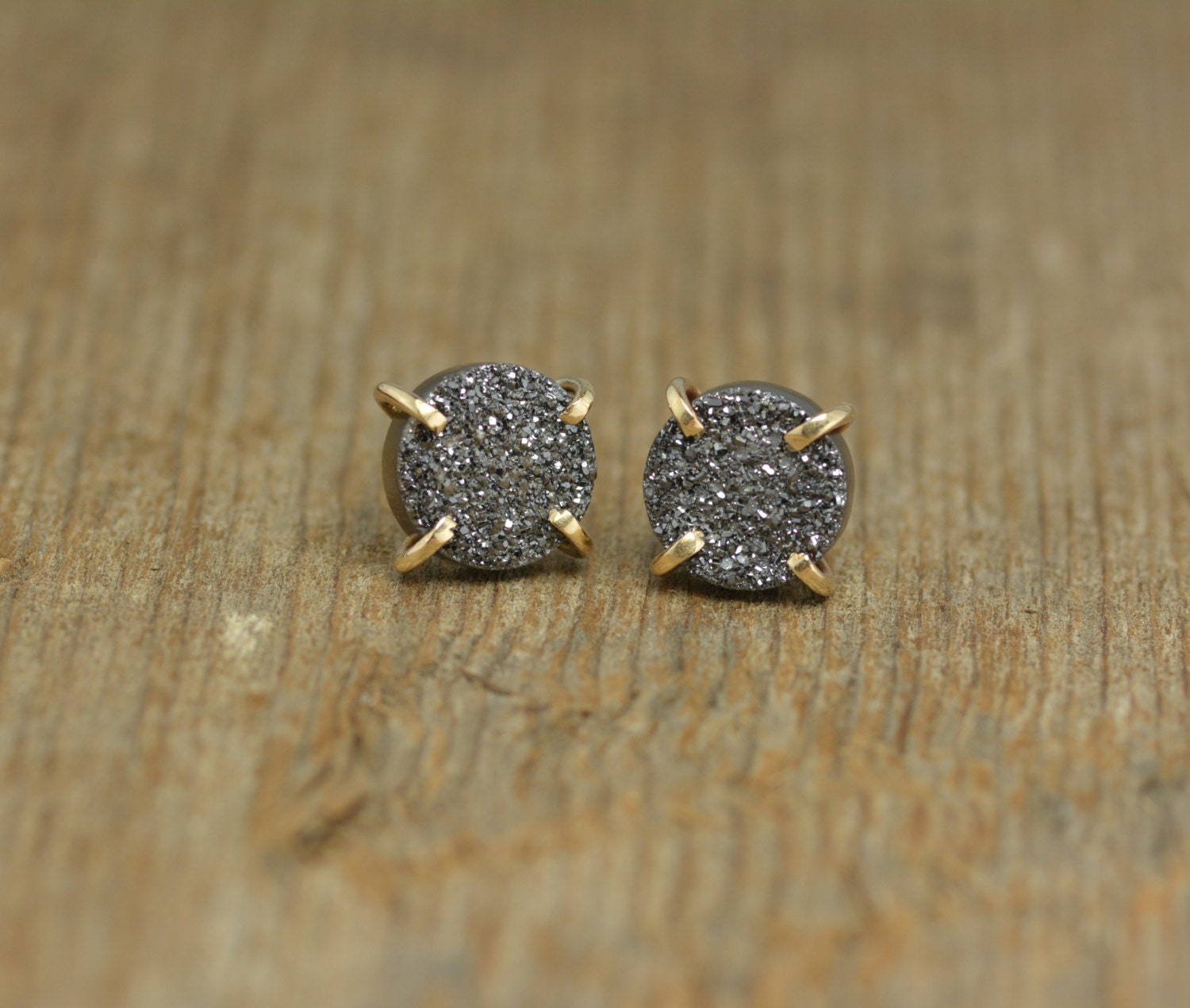 Black Druzy 14k Gold Studs Druzy Earrings