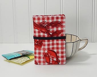 Tea wallet - Lobster tea wallet -tea caddie - Travel tea bag case wallet for teabags - 4 pockets - red lobster - tea party favor