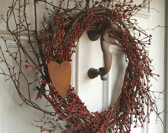 Farmhouse Wreath, Farmhouse Decor, Everyday Wreath, Front Door Wreath, Grapevine Wreath, Country Wreath, Heart Wreath, Country Home Decor