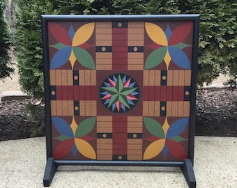 19", Parcheesi, Game Board, Wood, Folk Art, Hand Painted, Wooden, Game Boards, Board Game