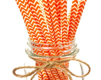 25 Orange chevron paper straws - // baby bridal shower decorations // candy dessert buffet table // wedding // First birthday/new year party