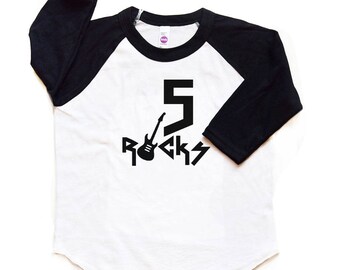 5th Birthday Shirt Rockstar - 5 Rocks Raglan tshirt Boy/Girl - Kids Five Bday Tee Trendy - Guitar - Music - FIfth Birthday Hipster - Toddler