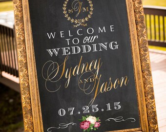 Wedding Welcome Sign, Printable Personalized Sign, DIGITAL Sign, Names & Date, Large Wedding Sign, Choose Colors, Gold, Silver, Chalkboard