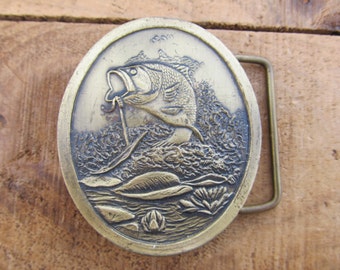 Vintage Astamar Brass Bass Fish Buckle -Fishing Brass Belt Buckle - Fish Belt Buckle