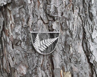 Silver fern . Stained glass boho jewelry fern necklace. Mother's Day Jewelry. Botanical necklace. Woodland necklace. Terrarium necklace.