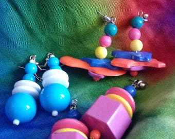 1980s Funky Earring Lot-3 pairs