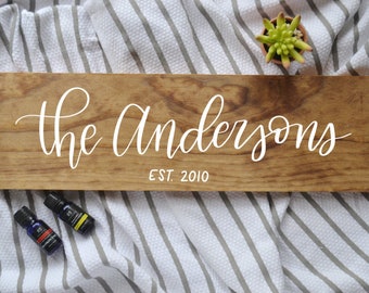 Last Name Sign Family Name Wood Sign Custom Family Sign Calligraphy Family Name Sign Housewarming Gift Established Sign Custom Wood Sign