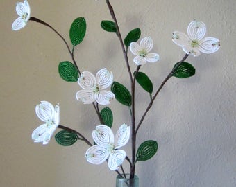 White Dogwood Branch - Dee's French Beaded Flowers