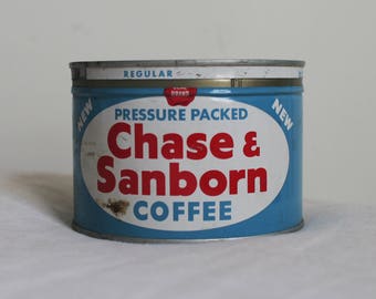 Vintage Chase & Sanborn Coffee Tin with Lid, Storage, Red, White, Blue