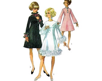 60's A-Line Dress Sewing Pattern,Bell Sleeves, Stand-Up Collar or Jewel Neckline, Misses Size 14 Bust 36 Uncut Vintage 1960s Simplicity 7914