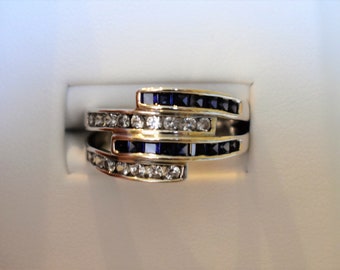 Vintage Sapphire, Topaz and Sterling Silver Ring, size 8.5