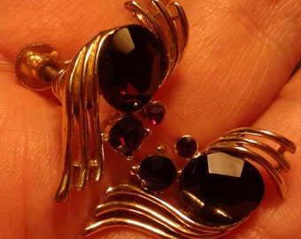 Ruby red & silver tone earrings